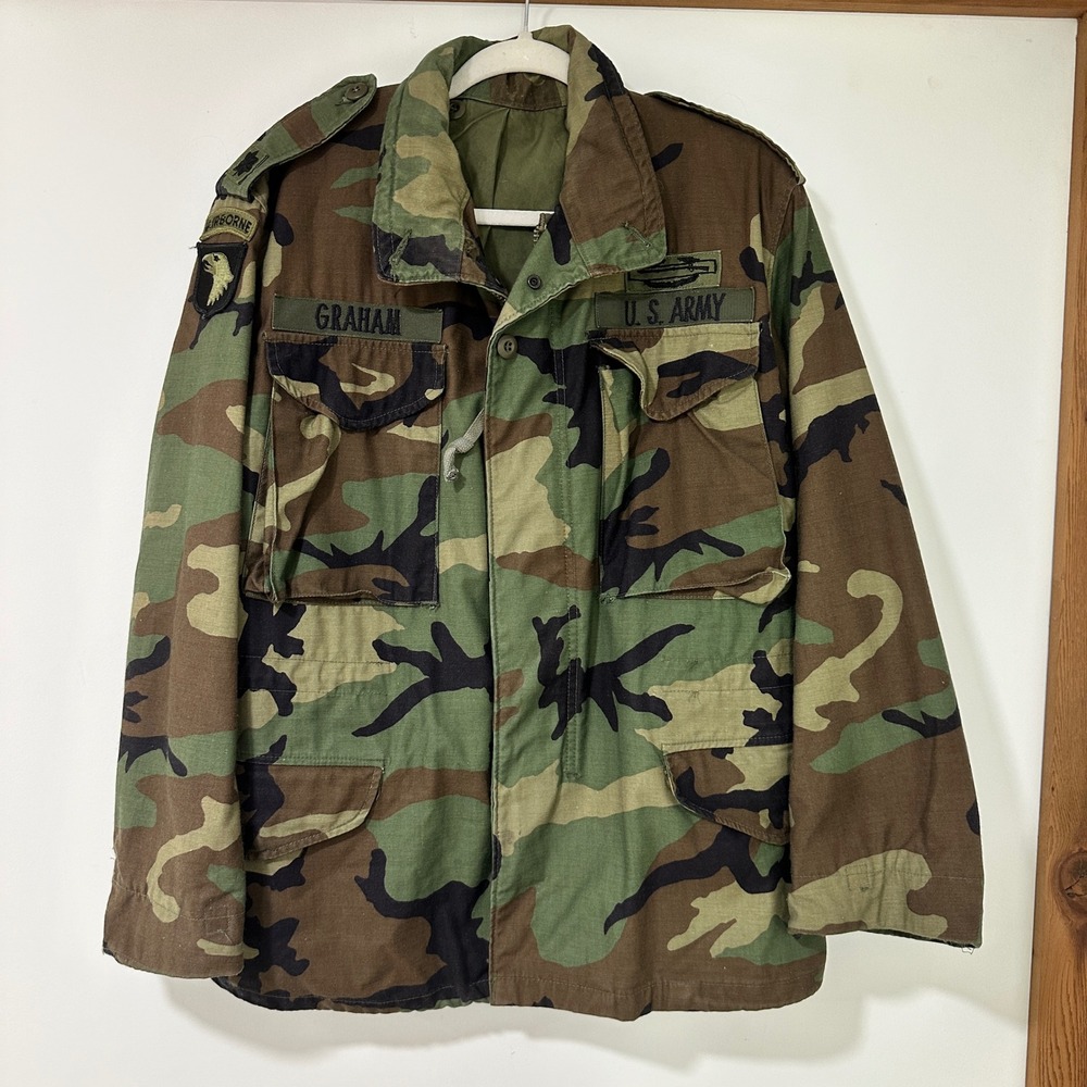 US Army M65 Field Jacket Woodland Camo 101st Airborne Mens Medium Regular Coat